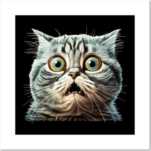 Funny Scared Cat Face, Cat Lover, Scaredy Cat Posters and Art